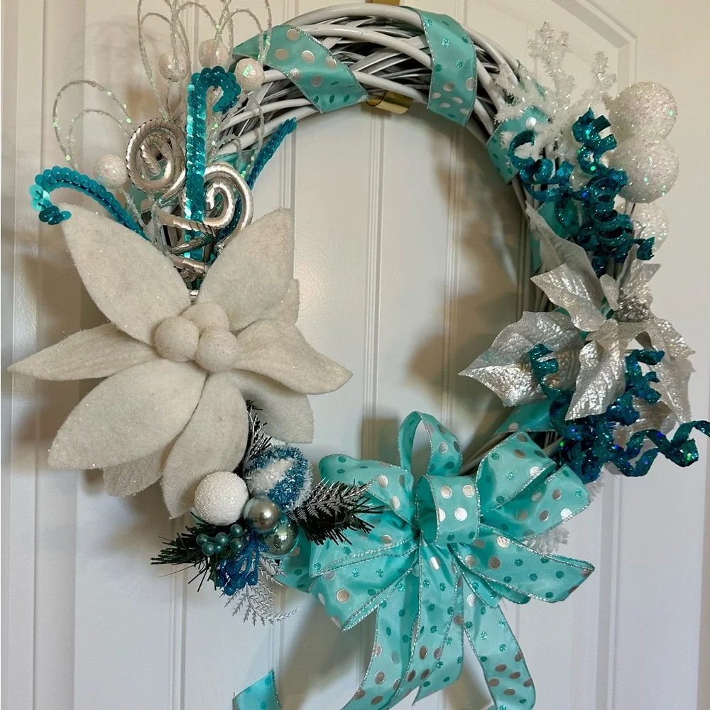 Festive Wreath with Silver and Blue Accents